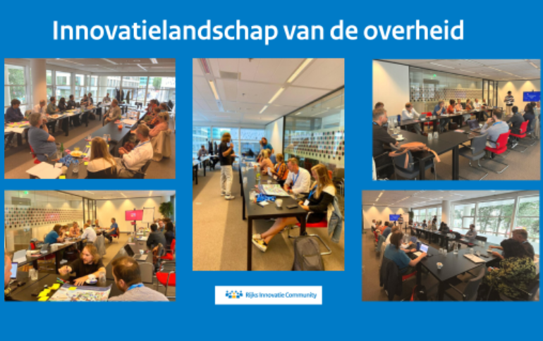 foto's van innovatielandschap bijeenkomst met meerdere mensen aan tafels in gesprek